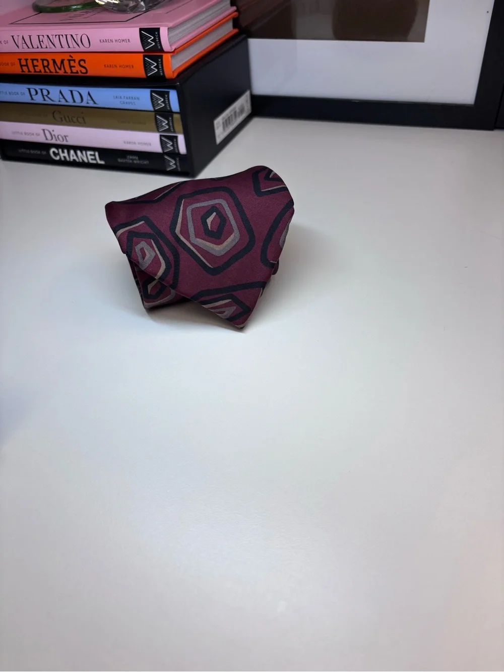 Mezzo Matteo Men's Burgundy Geometric Tie Vintage 100% Silk EUC